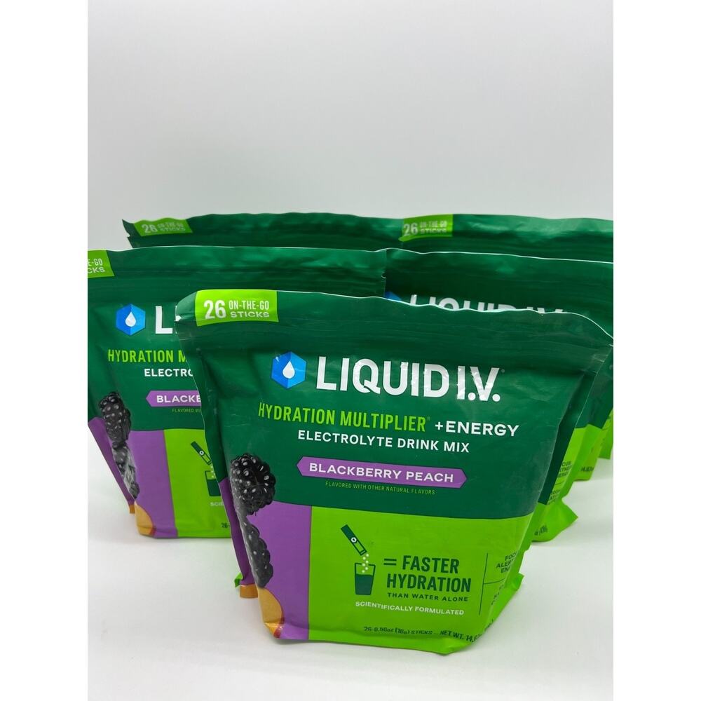 Liquid I.V Hydration Multiplier+Energy Drink Mix BlackBerry Peach 07/27 Lot of 5